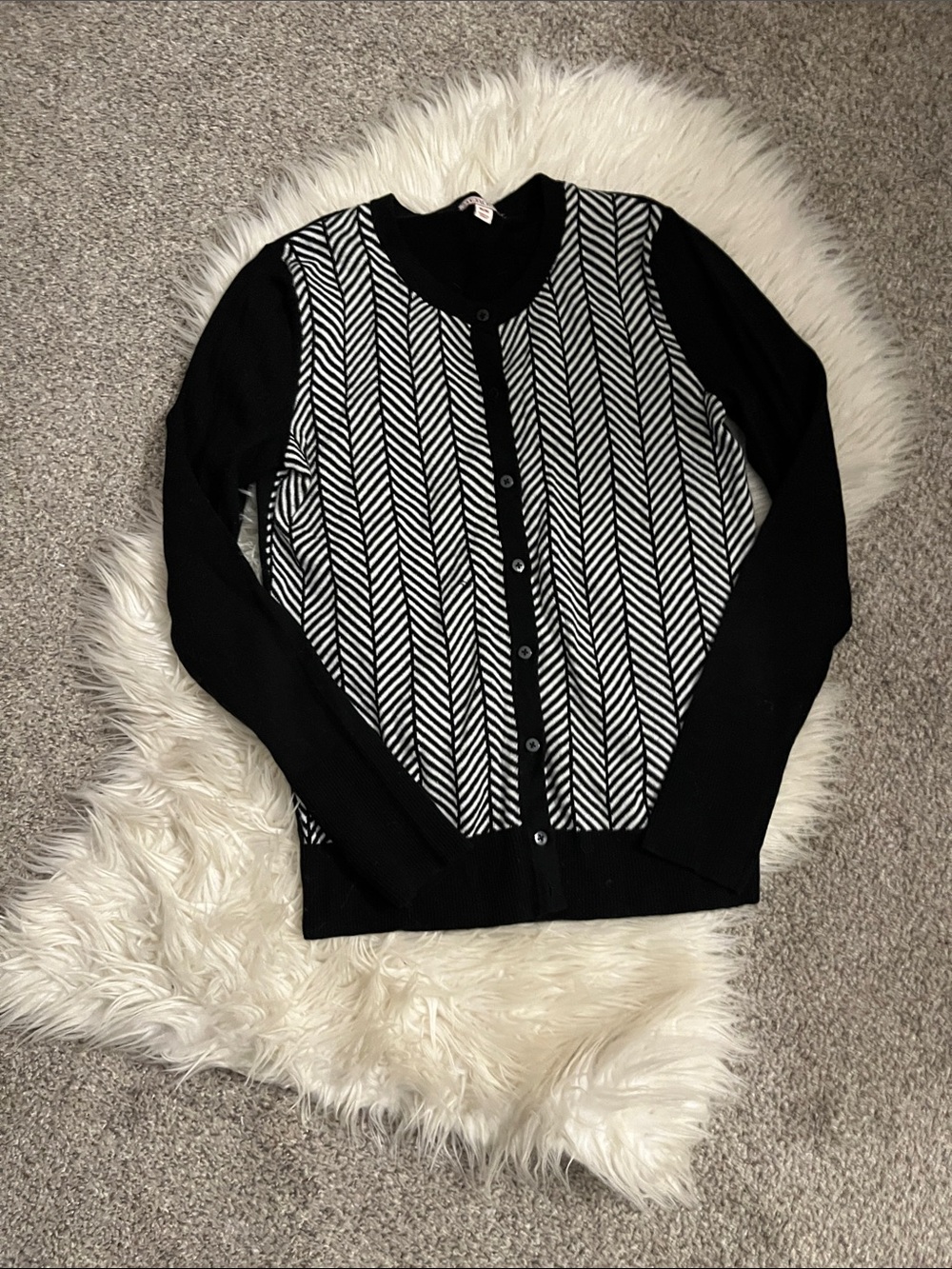 Merona Black and White Chevron-Front Button Cardigan